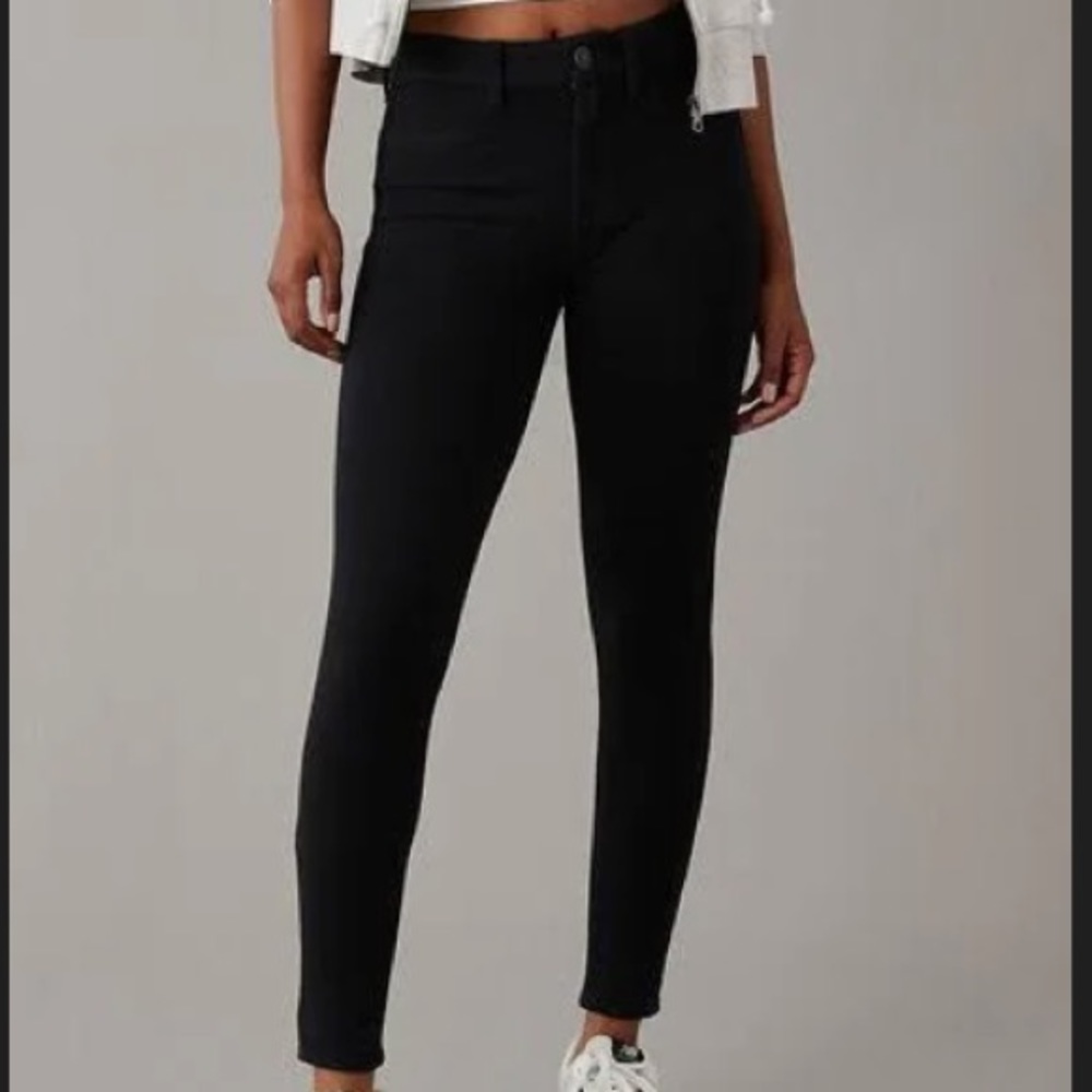 AMERICAN EAGLE NEXT LEVEL STRETCH Hight Rise Black Wash Jeggings | 2